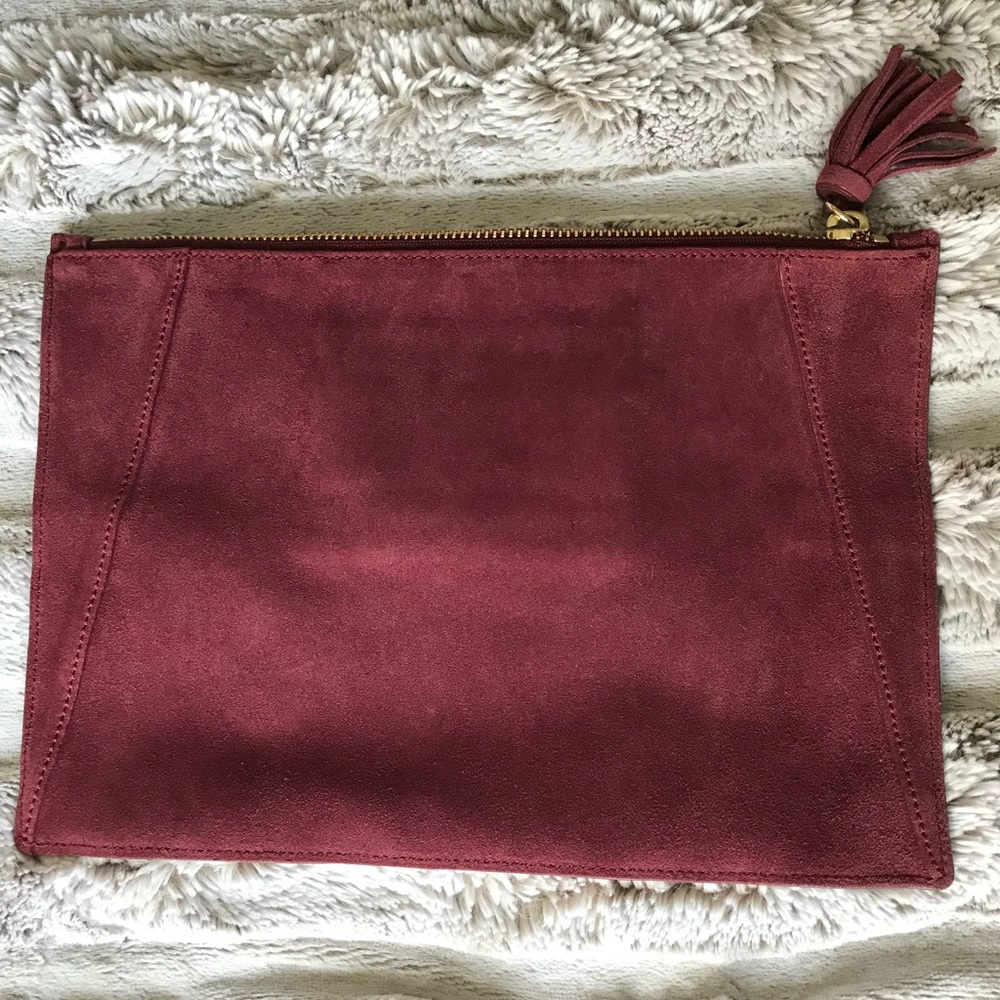 Neely & Chloe Burgundy Zippered Flat Clutch Bag